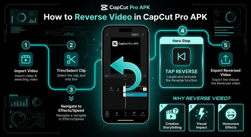 How to reverse a video in CapCut Pro APK infographic